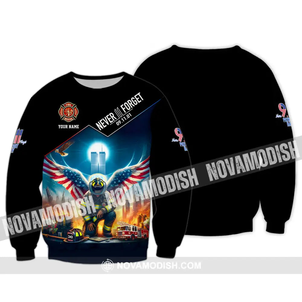 Unisex Shirt Custom Name Never Forget 911 Memorial Firefighter Long Sleeve / S T-Shirt