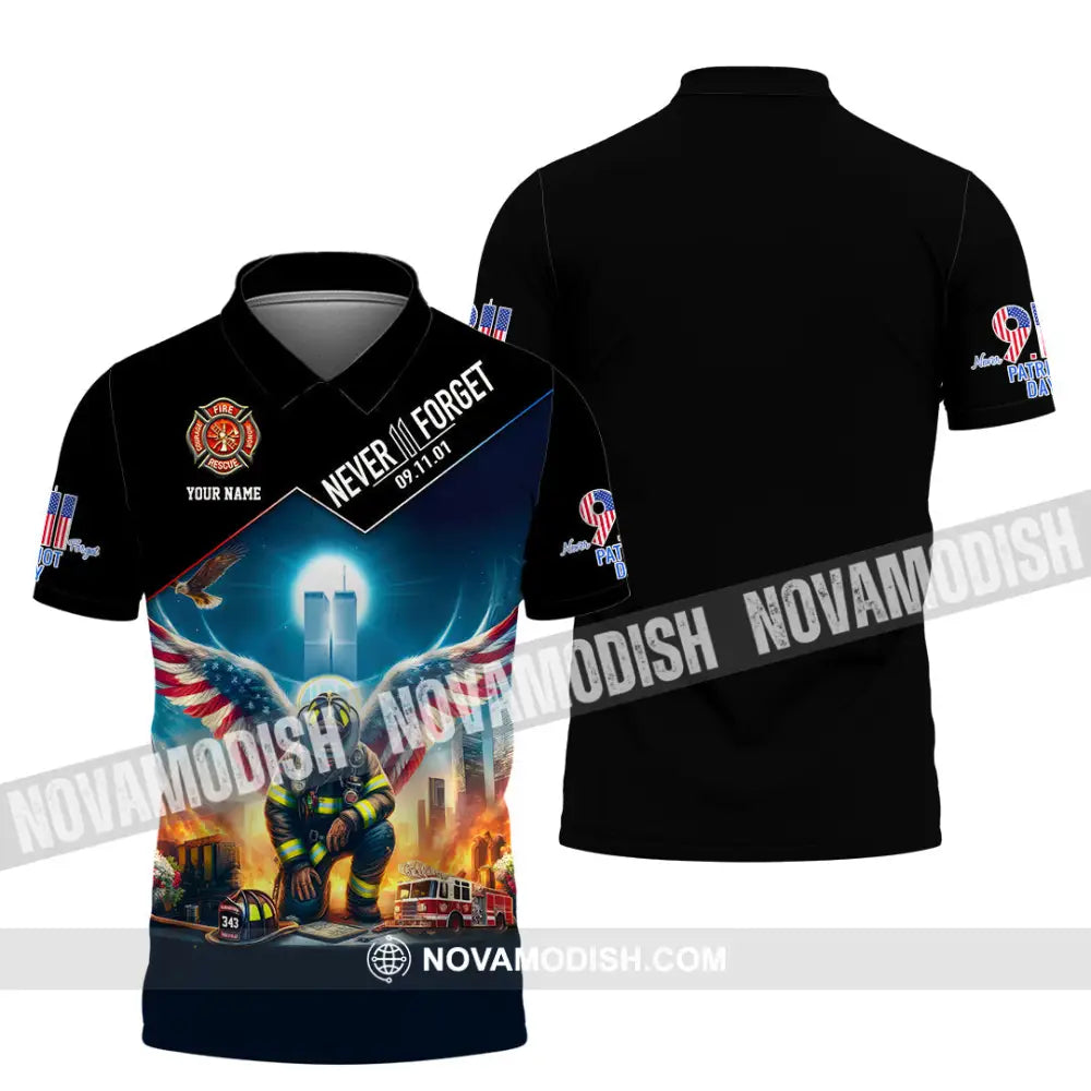 Unisex Shirt Custom Name Never Forget 911 Memorial Firefighter Polo / S T-Shirt