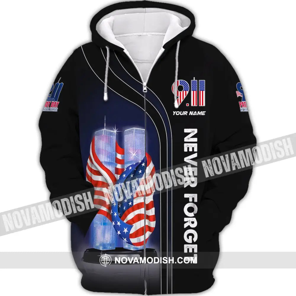 Unisex Shirt Custom Name Never Forget Firefighter Memorial 911 Zipper Hoodie / S T-Shirt