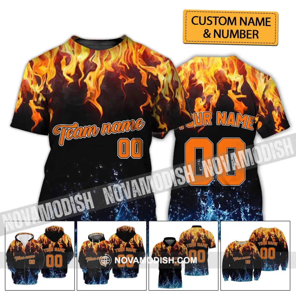 Unisex Shirt - Custom Name Number And Team Name T-Shirt - Hot Fire And Cool Water T-shirt