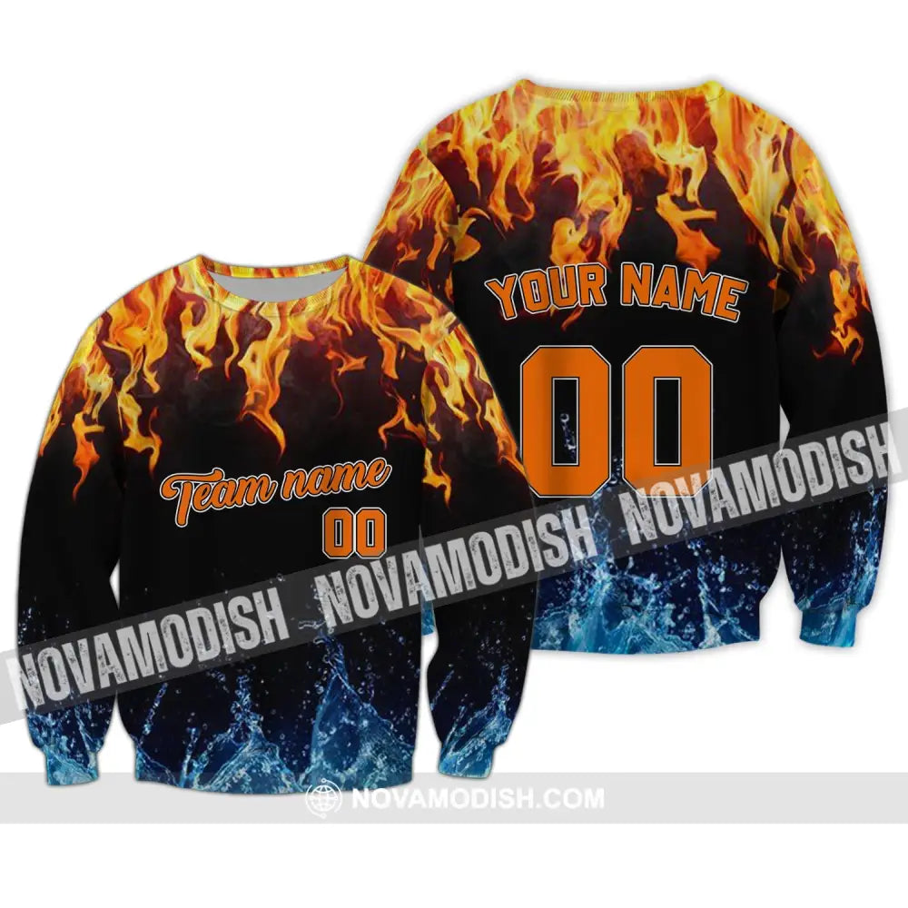 Unisex Shirt - Custom Name Number And Team Name T-Shirt - Hot Fire And Cool Water Long Sleeve / S T-shirt