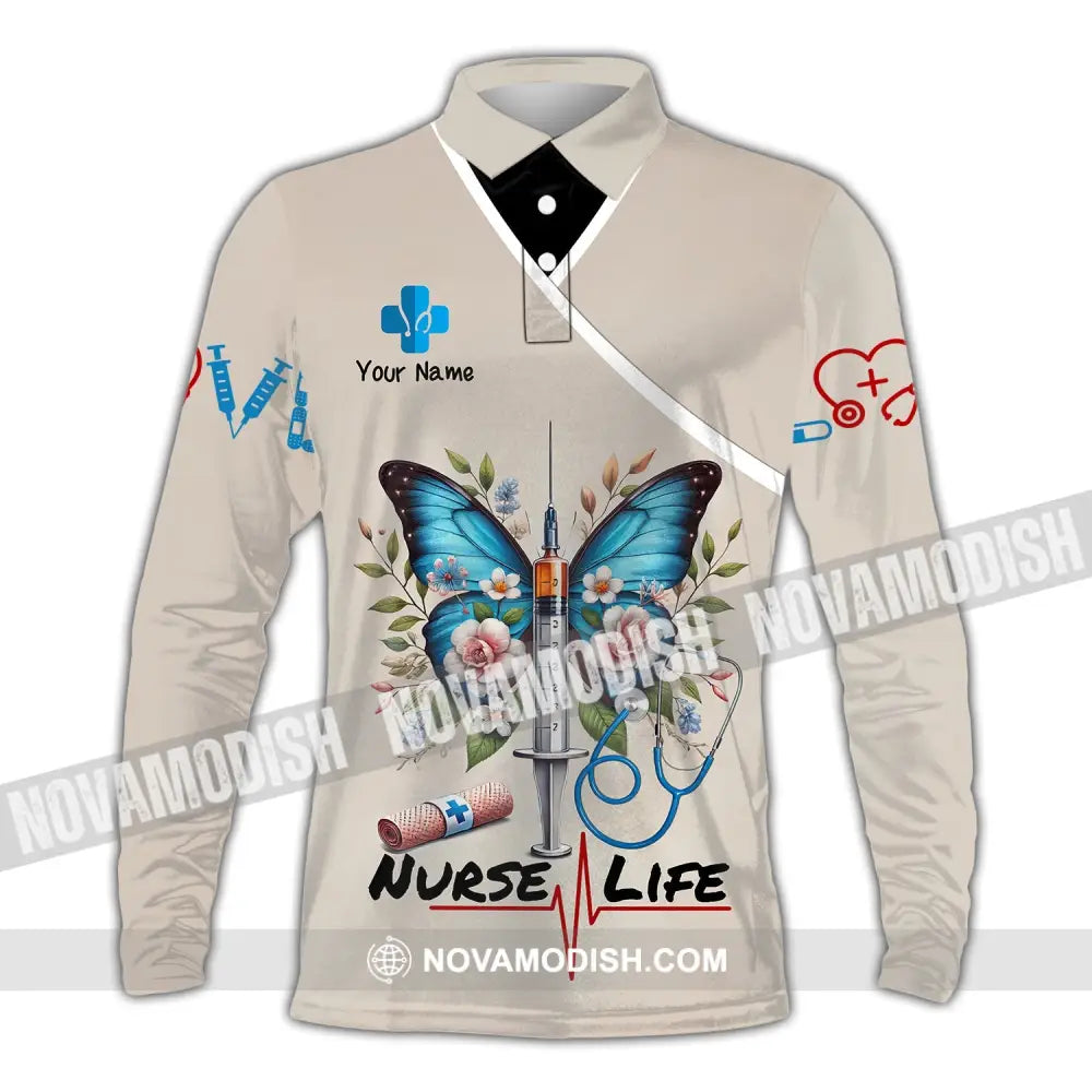 Unisex Shirt - Custom Name Nurse Life Long Sleeve Polo / S T-Shirt