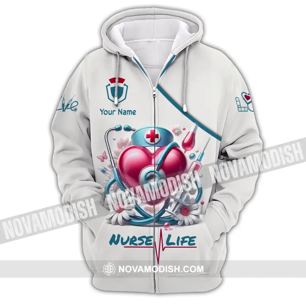 Unisex Shirt - Custom Name Nurse Life Zipper Hoodie / S T-Shirt