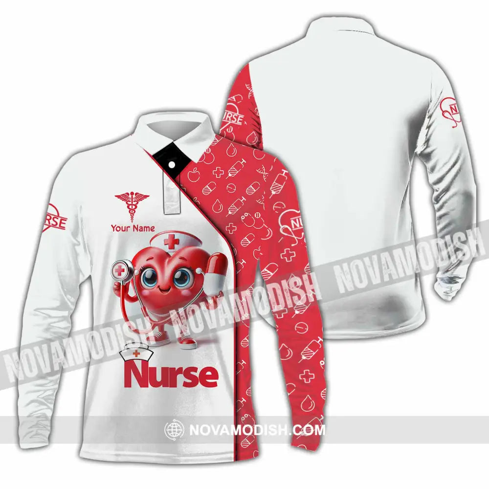 Unisex Shirt Custom Name Nurse T-Shirt Long Sleeve Polo / S T-Shirt