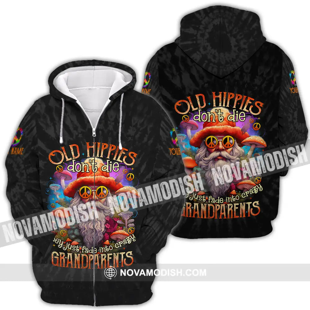 Unisex Shirt - Custom Name Old Hippie Don’t Die Shirt Zipper Hoodie / S T-shirt