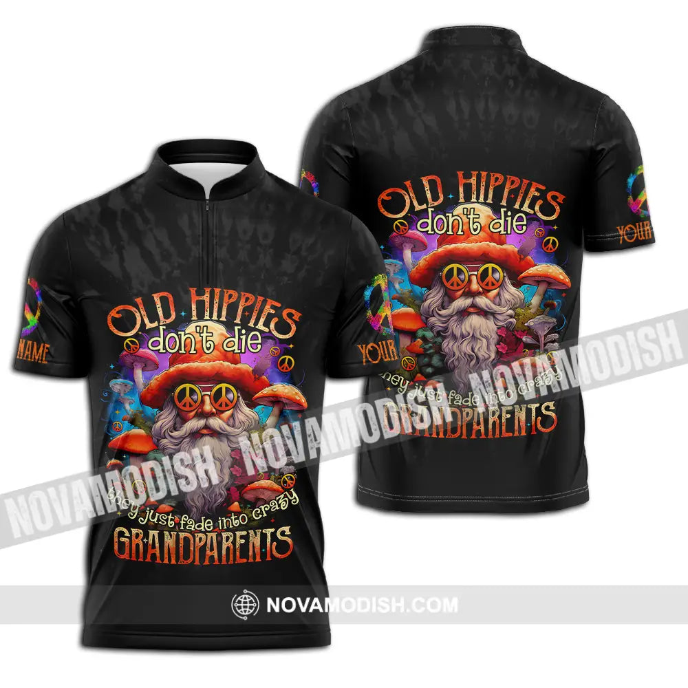 Unisex Shirt - Custom Name Old Hippie Don’t Die Shirt Zipper Polo Shirt / S T-shirt