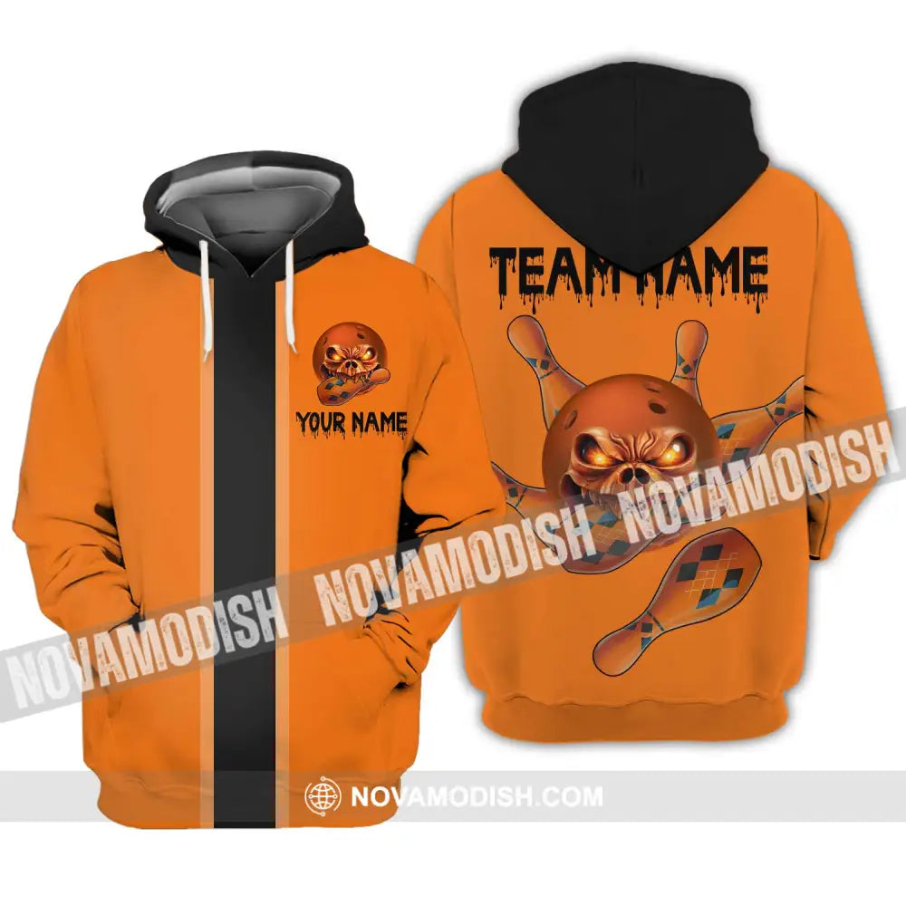 Unisex Shirt - Custom Name Shirt Orange Skull Bowling Hoodie / S T-shirt