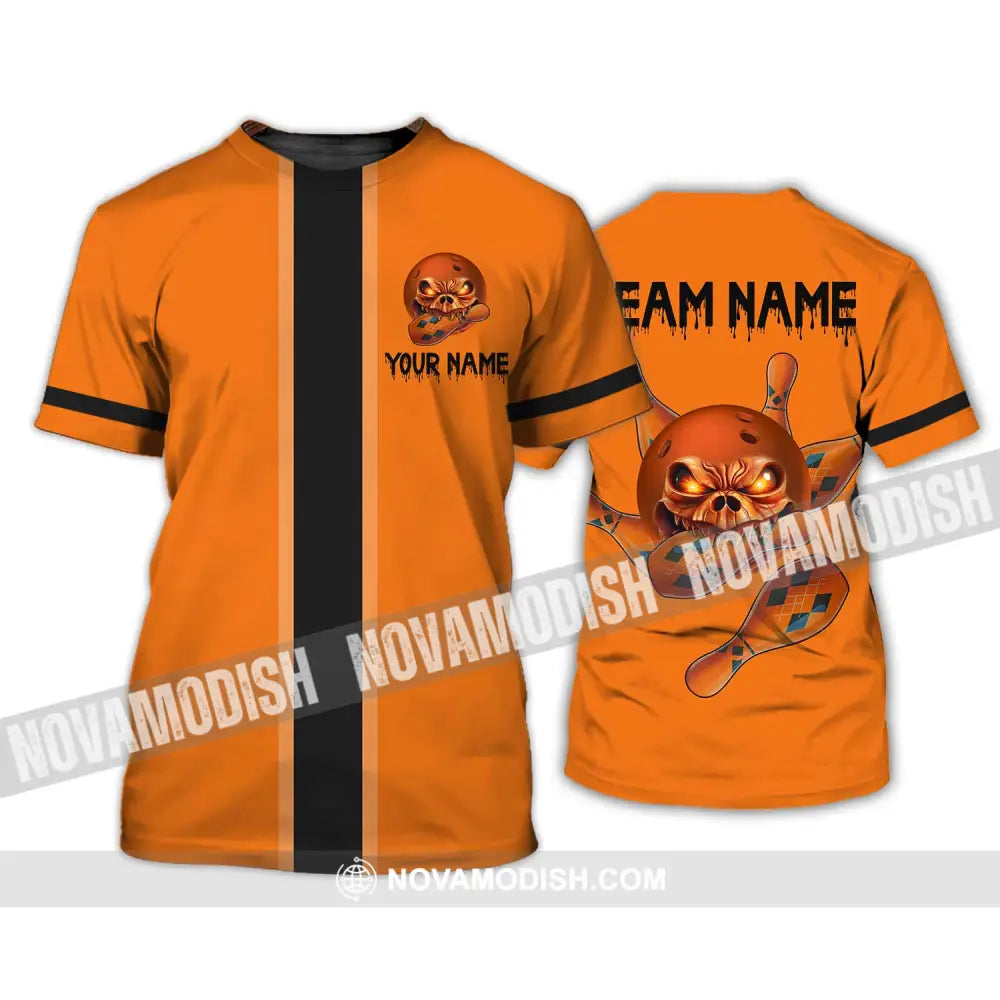 Unisex Shirt - Custom Name Shirt Orange Skull Bowling T-Shirt / S T-shirt