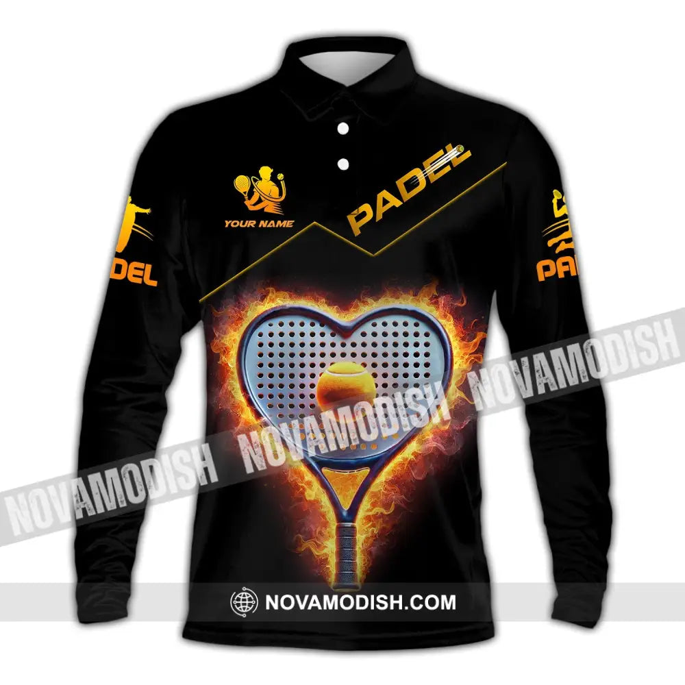 Unisex Shirt - Custom Name Padel Tennis Long Sleeve Polo / S T-Shirt