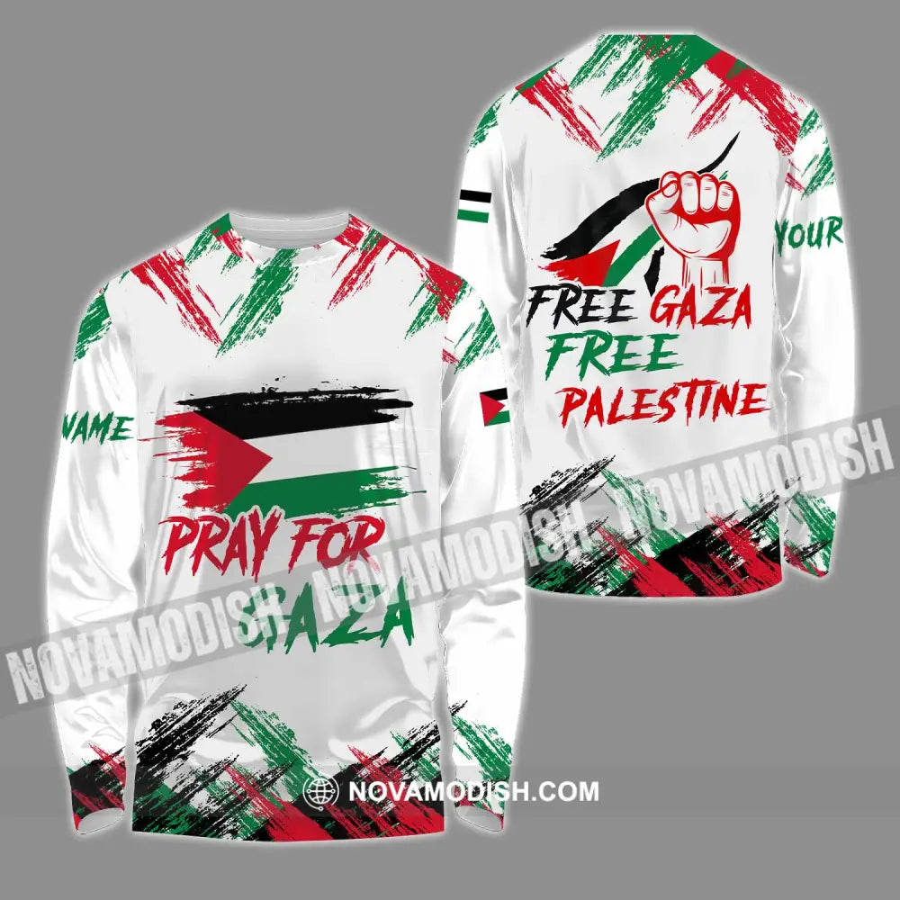Unisex Shirt - Custom Name Palestine Shirt Pray For Gaza Long Sleeve Shirt / S T-shirt