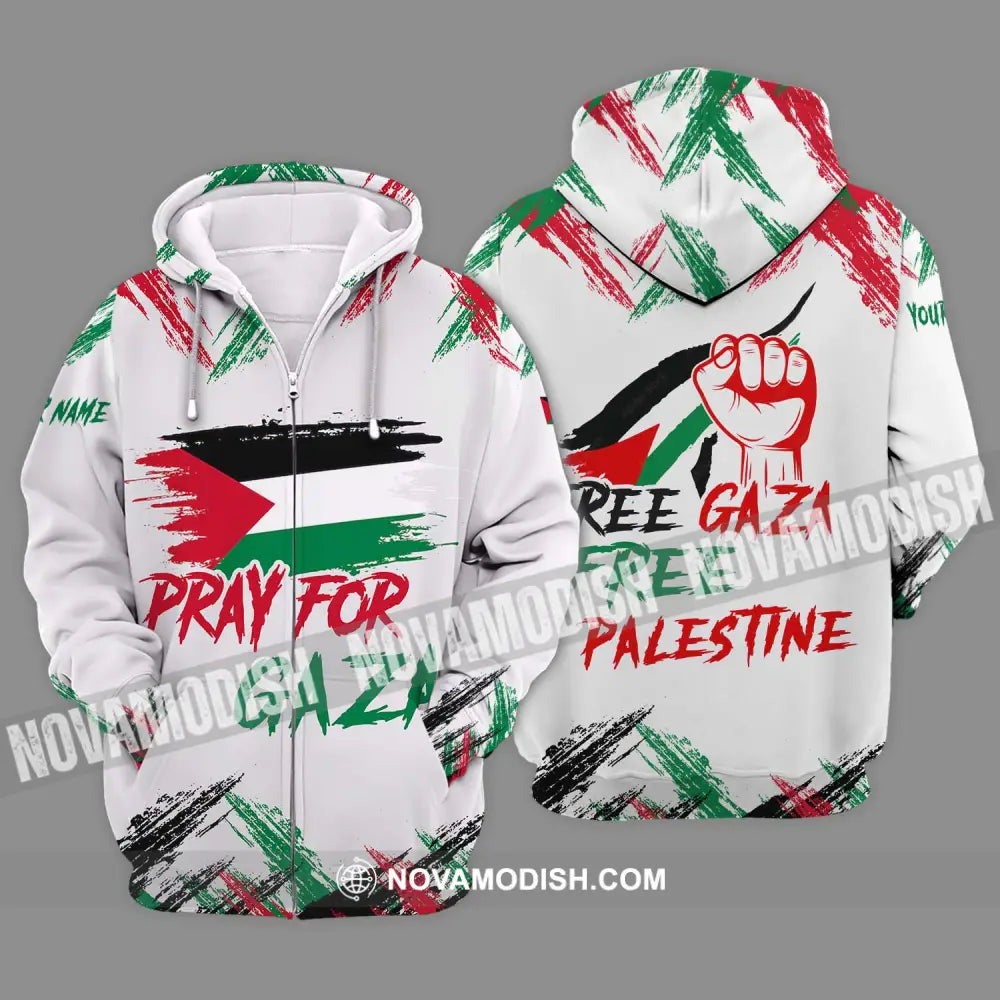 Unisex Shirt - Custom Name Palestine Shirt Pray For Gaza Zipper Hoodie / S T-shirt