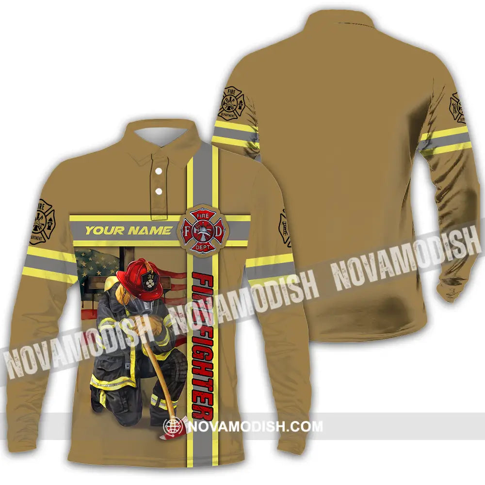 Unisex Shirt - Custom Name Patriot Day 911 Shirt Firefighter Long Sleeve Polo / S T-shirt