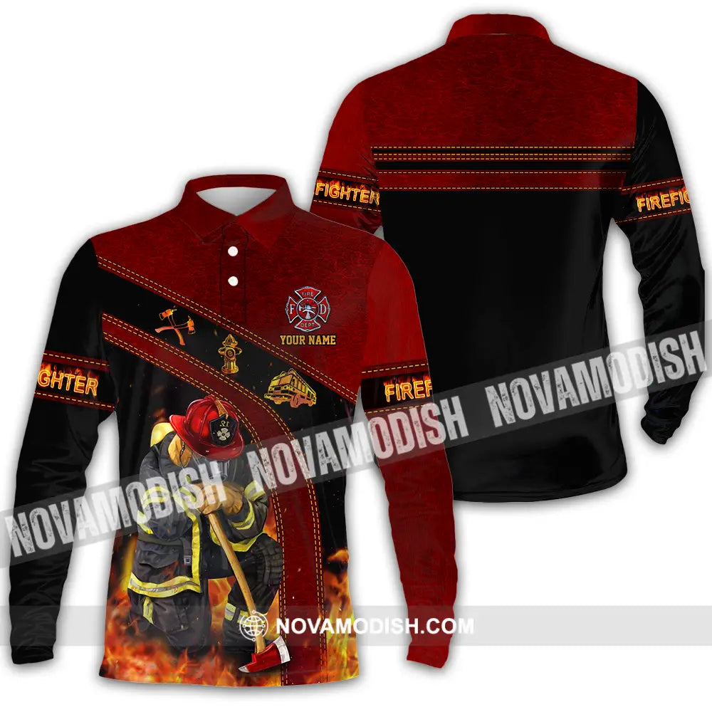Unisex Shirt - Custom Name Shirt Patriot Day 911 Firefighter Long Sleeve Polo / S T-shirt
