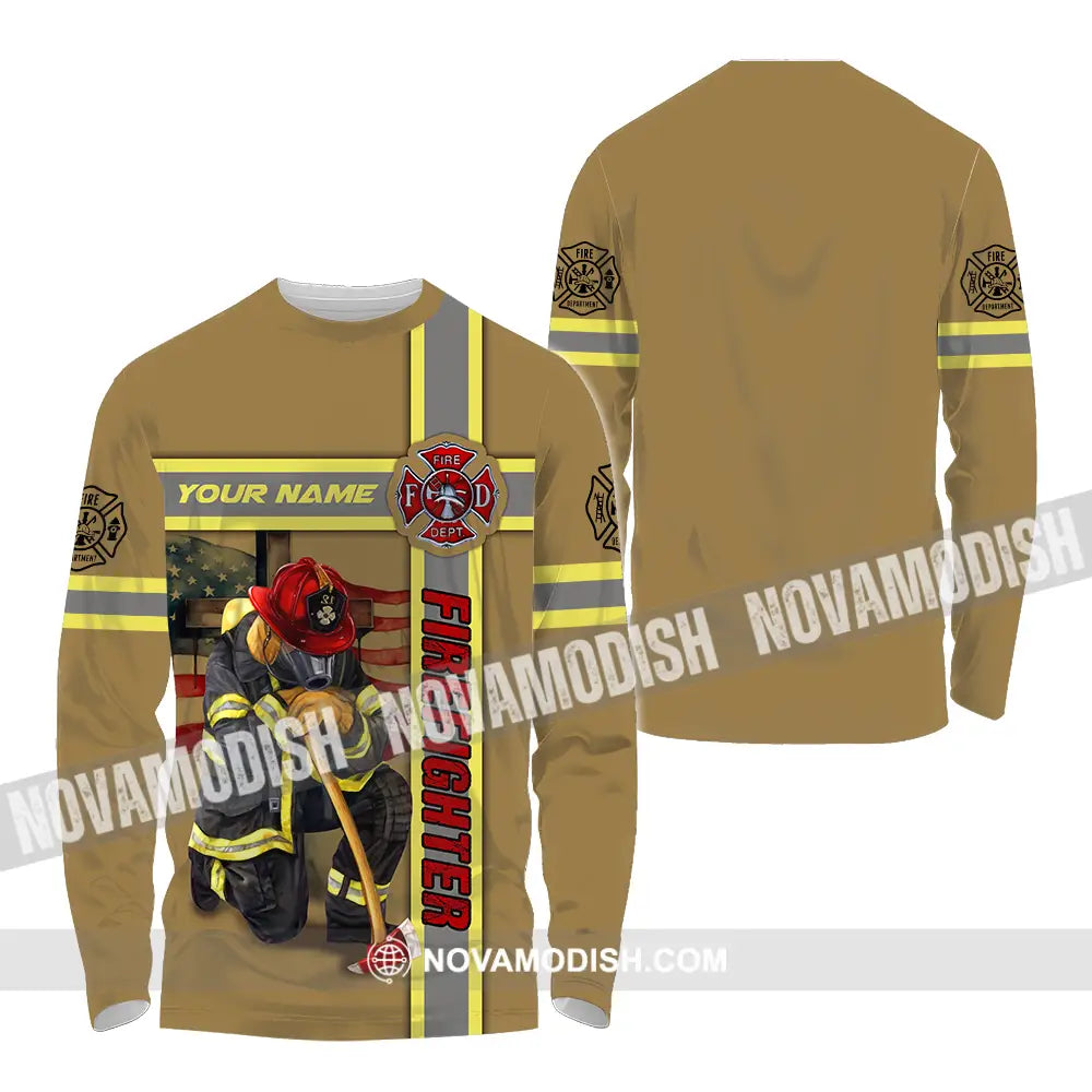 Unisex Shirt - Custom Name Patriot Day 911 Shirt Firefighter Long Sleeve Shirt / S T-shirt
