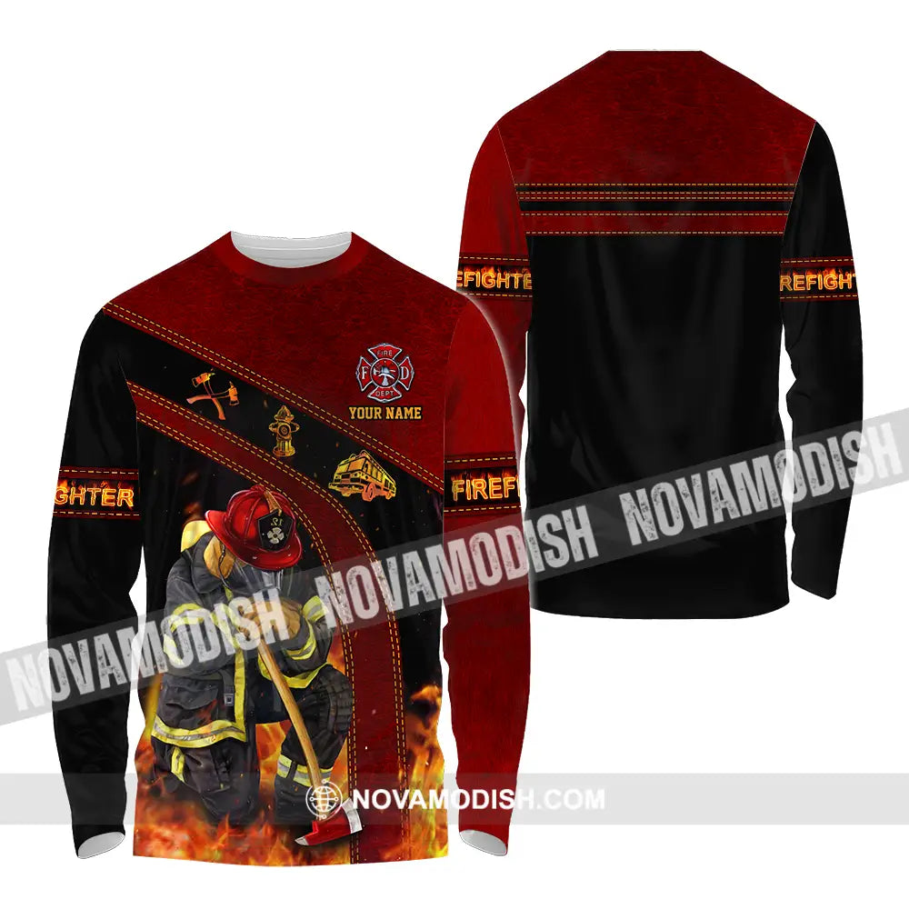 Unisex Shirt - Custom Name Shirt Patriot Day 911 Firefighter Long Sleeve Shirt / S T-shirt