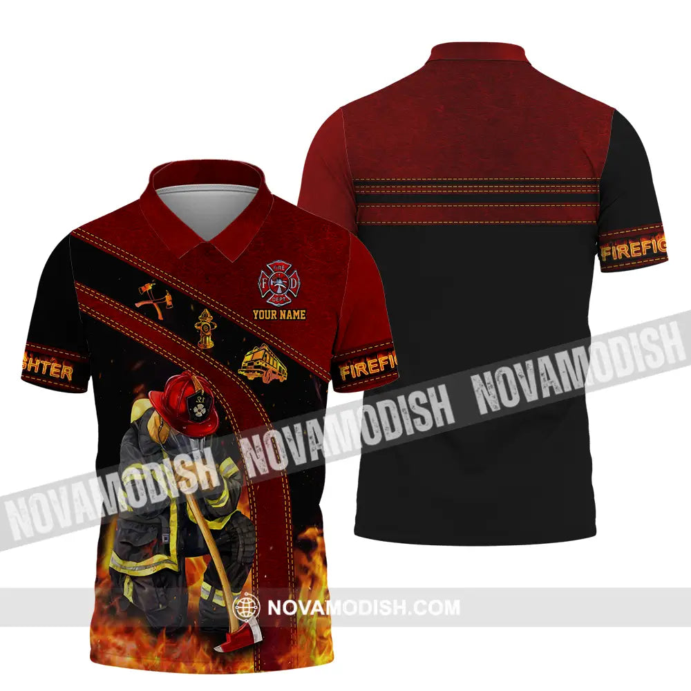 Unisex Shirt - Custom Name Shirt Patriot Day 911 Firefighter Polo Shirt / S T-shirt