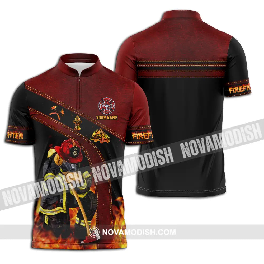 Unisex Shirt - Custom Name Shirt Patriot Day 911 Firefighter Zipper Polo Shirt / S T-shirt