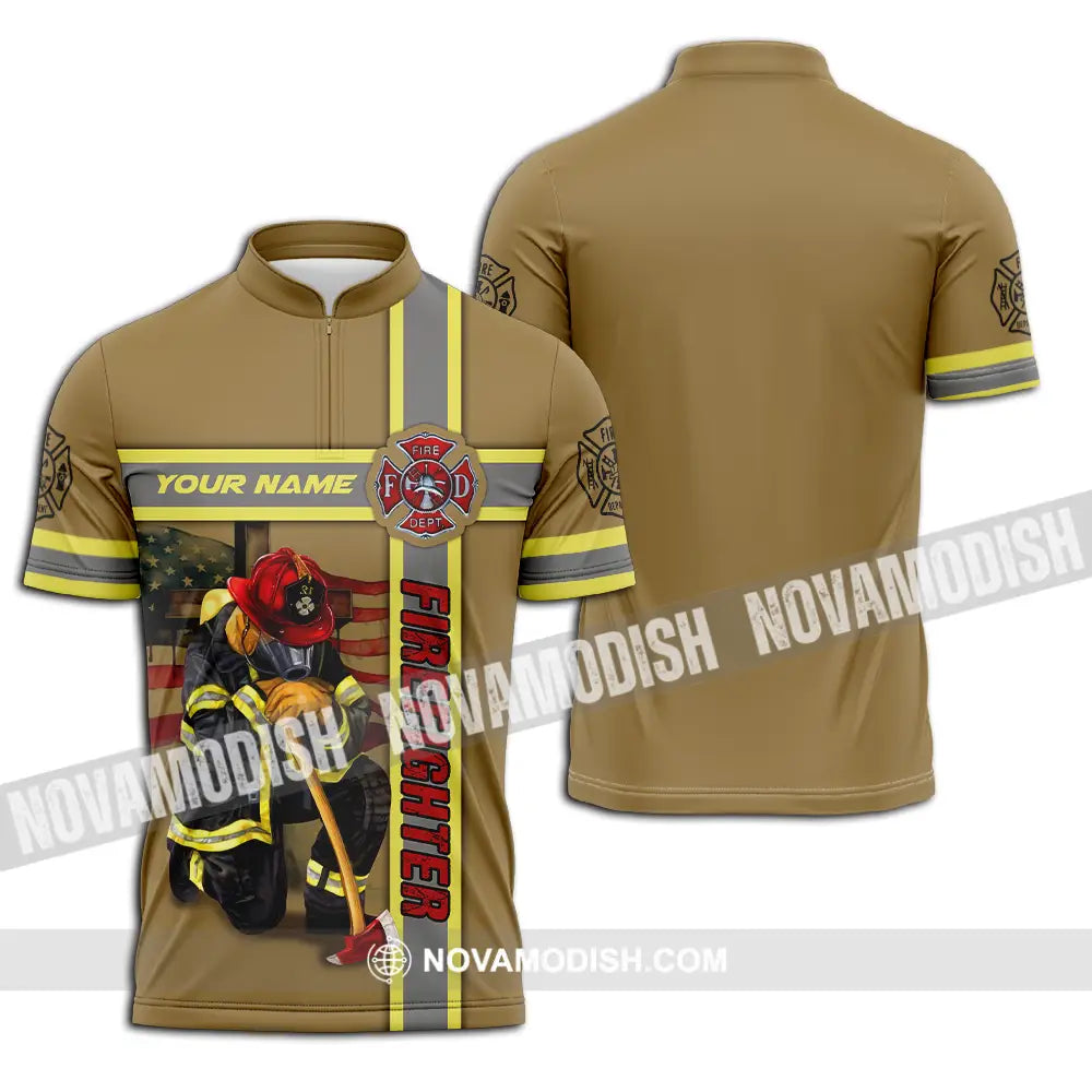Unisex Shirt - Custom Name Patriot Day 911 Shirt Firefighter Zipper Polo Shirt / S T-shirt