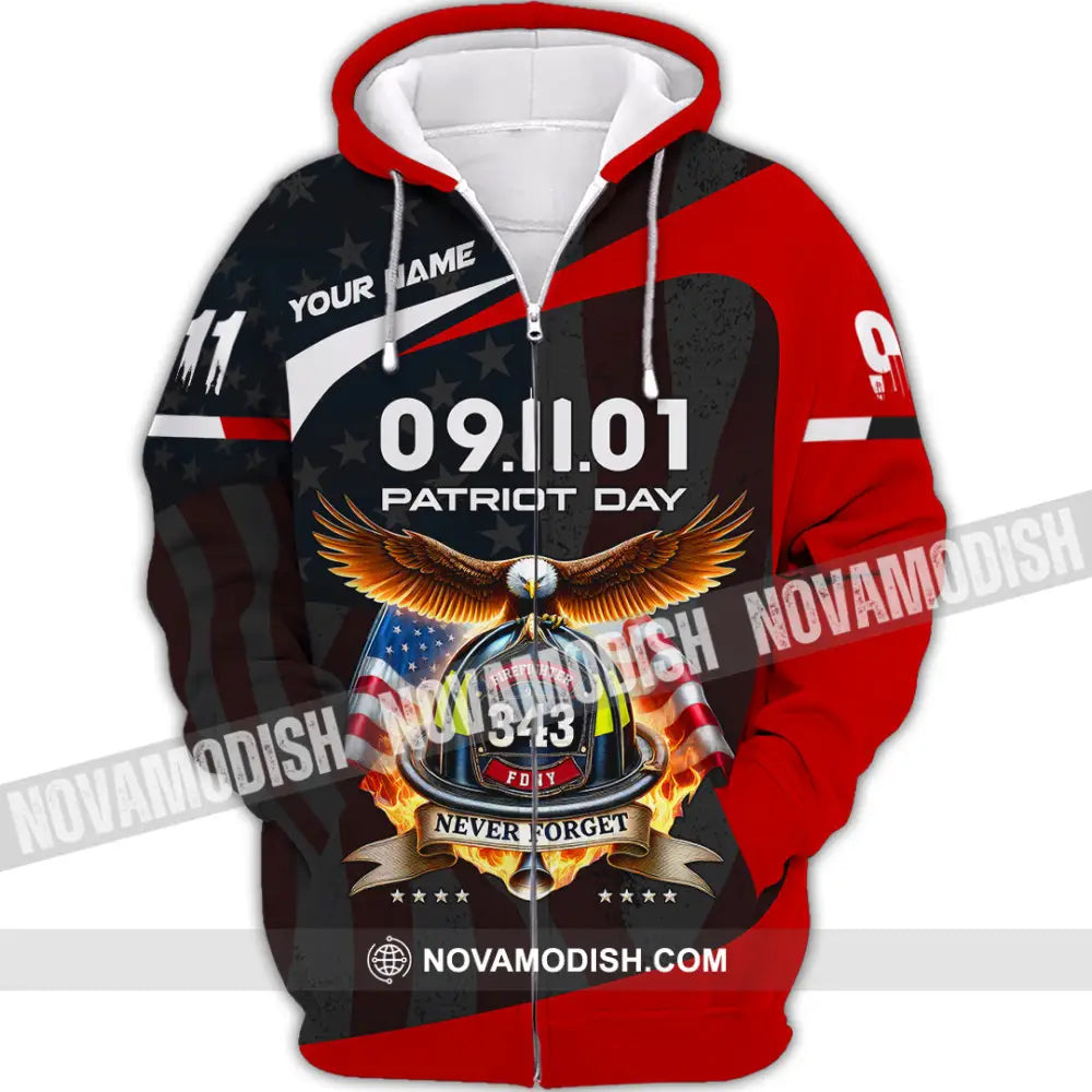 Unisex Shirt Custom Name Patriot Day 911 Memorial Firefighter Zipper Hoodie / S T-Shirt