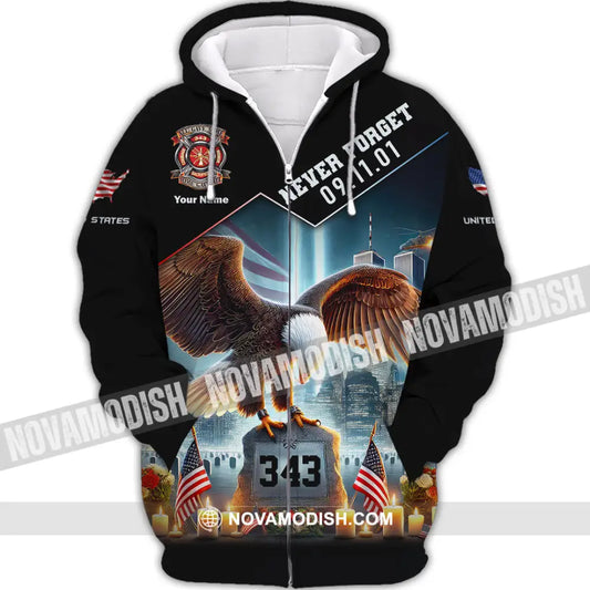 Unisex Shirt Custom Name Patriot Day 911 Memorial Firefighter Zipper Hoodie / S T-Shirt