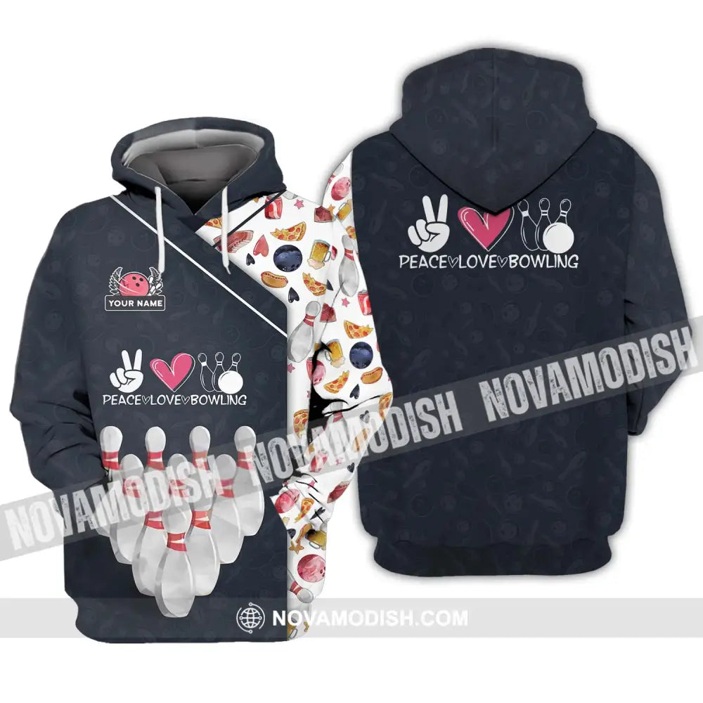 Unisex Shirt - Custom Name Shirt Peace Love Bowling Shirt Hoodie / S T-shirt
