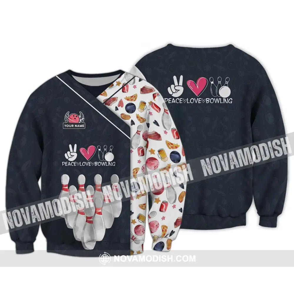 Unisex Shirt - Custom Name Shirt Peace Love Bowling Shirt Long Sleeve / S T-shirt