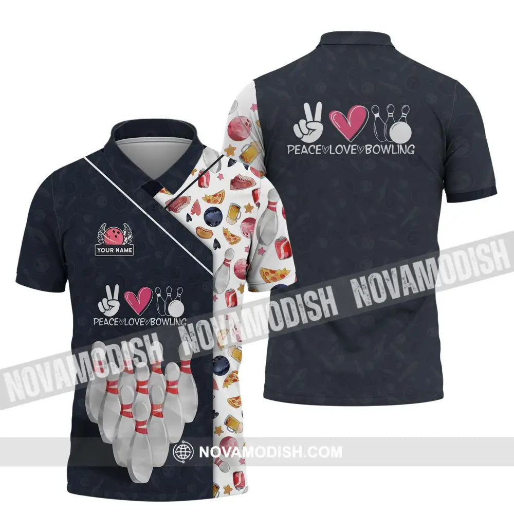 Unisex Shirt - Custom Name Shirt Peace Love Bowling Shirt Polo Shirt / S T-shirt