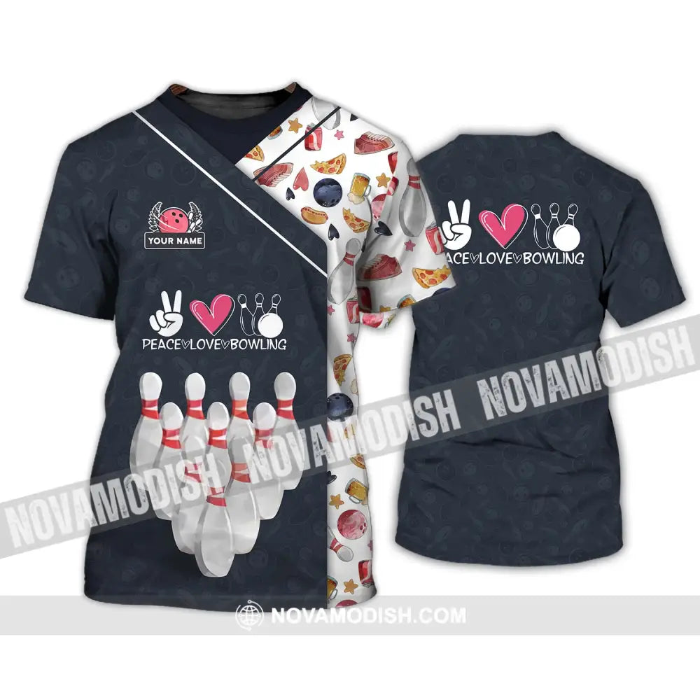Unisex Shirt - Custom Name Shirt Peace Love Bowling Shirt T-Shirt / S T-shirt