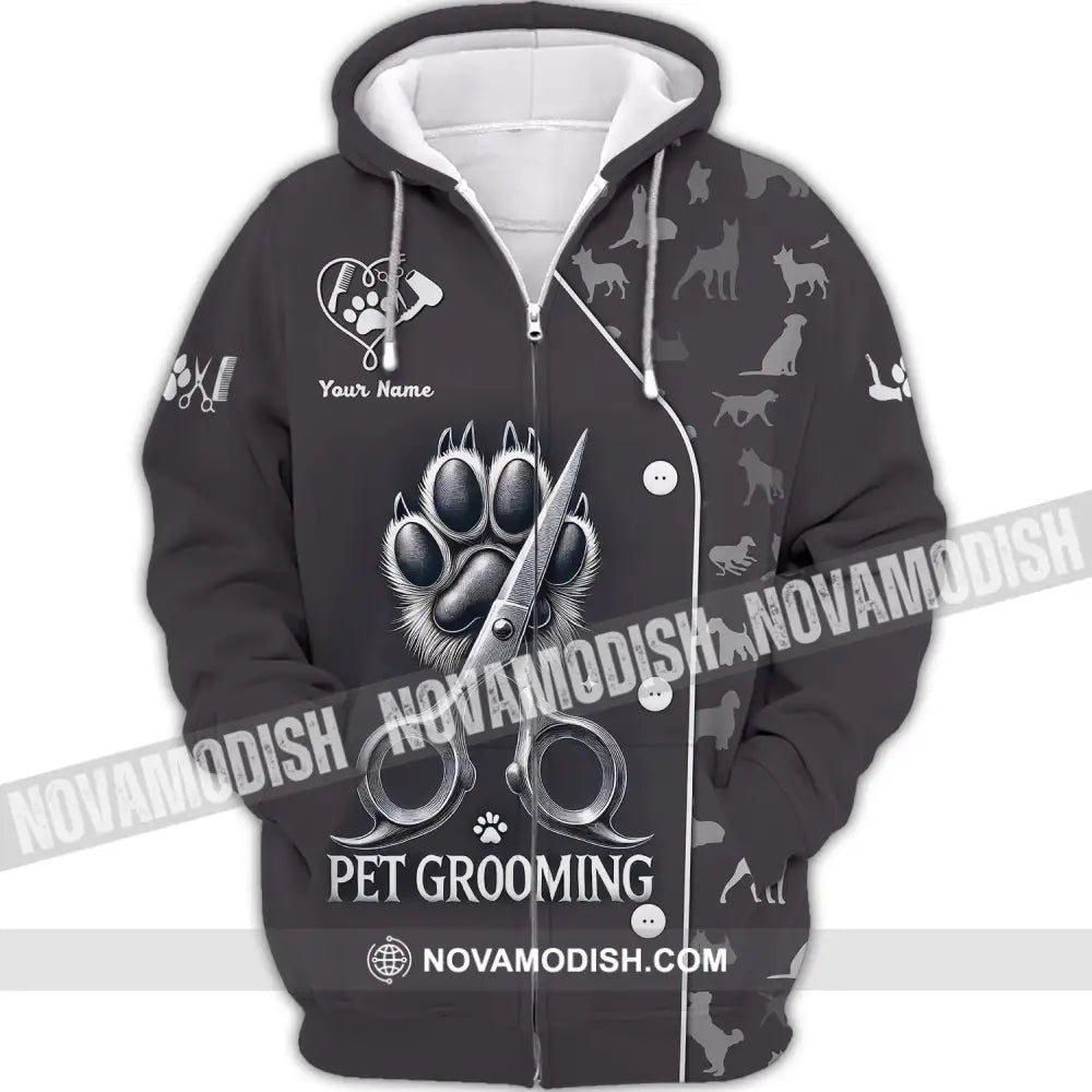 Unisex Shirt Custom Name Pet Grooming For Groomers Zipper Hoodie / S T-Shirt