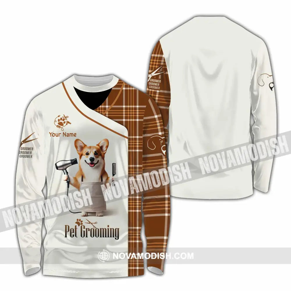 Unisex Shirt Custom Name Pet Grooming Shop T-Shirt Long Sleeve / S T-Shirt