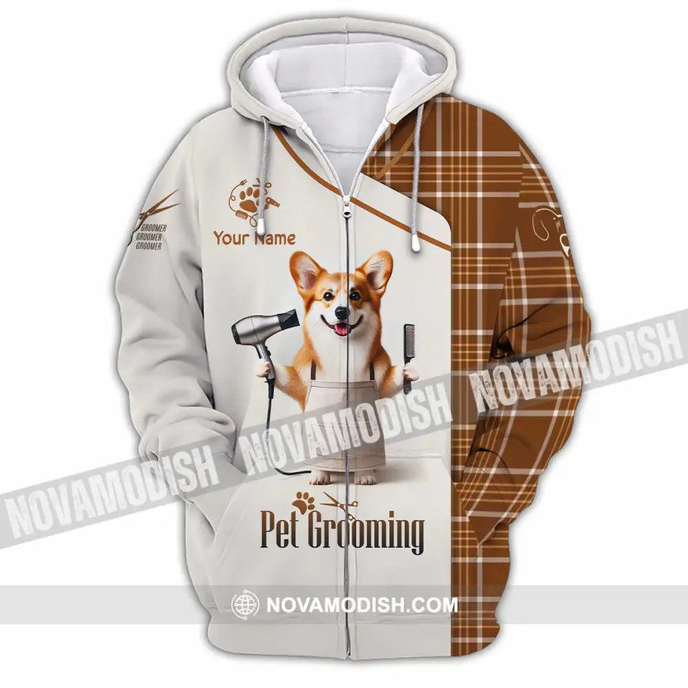 Unisex Shirt Custom Name Pet Grooming Shop T-Shirt Zipper Hoodie / S T-Shirt