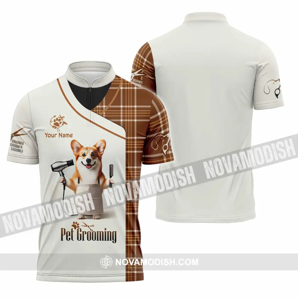 Unisex Shirt Custom Name Pet Grooming Shop T-Shirt Zipper Polo / S T-Shirt