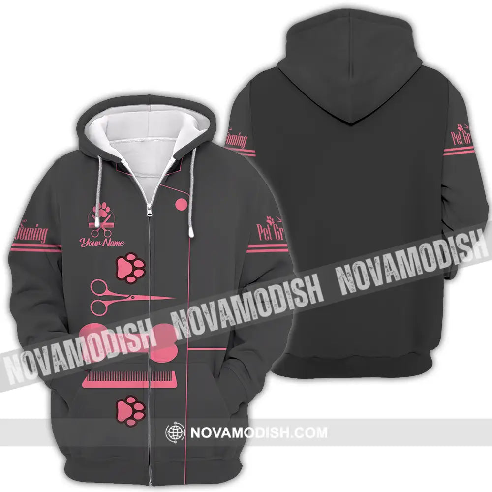 Unisex Shirt - Custom Name Pet Grooming Shirt Zipper Hoodie / S T-shirt