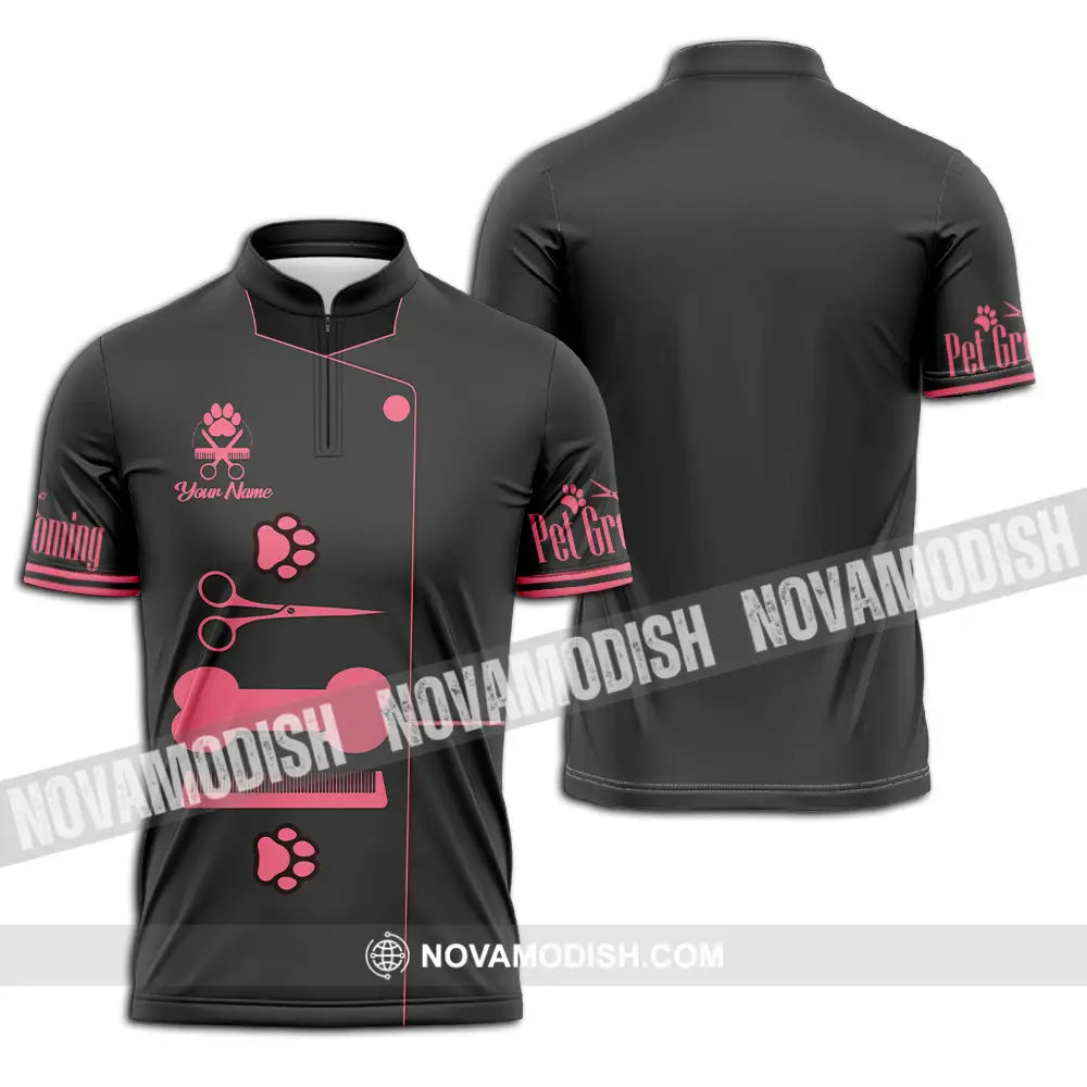 Unisex Shirt - Custom Name Pet Grooming Shirt Zipper Polo Shirt / S T-shirt