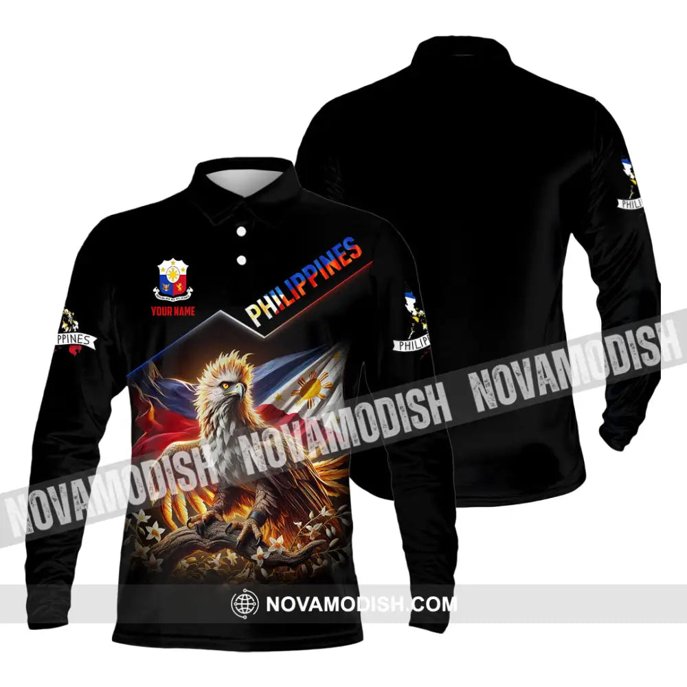 Unisex Shirt Custom Name Philippines Lover Gift Long Sleeve Polo / S T-Shirt