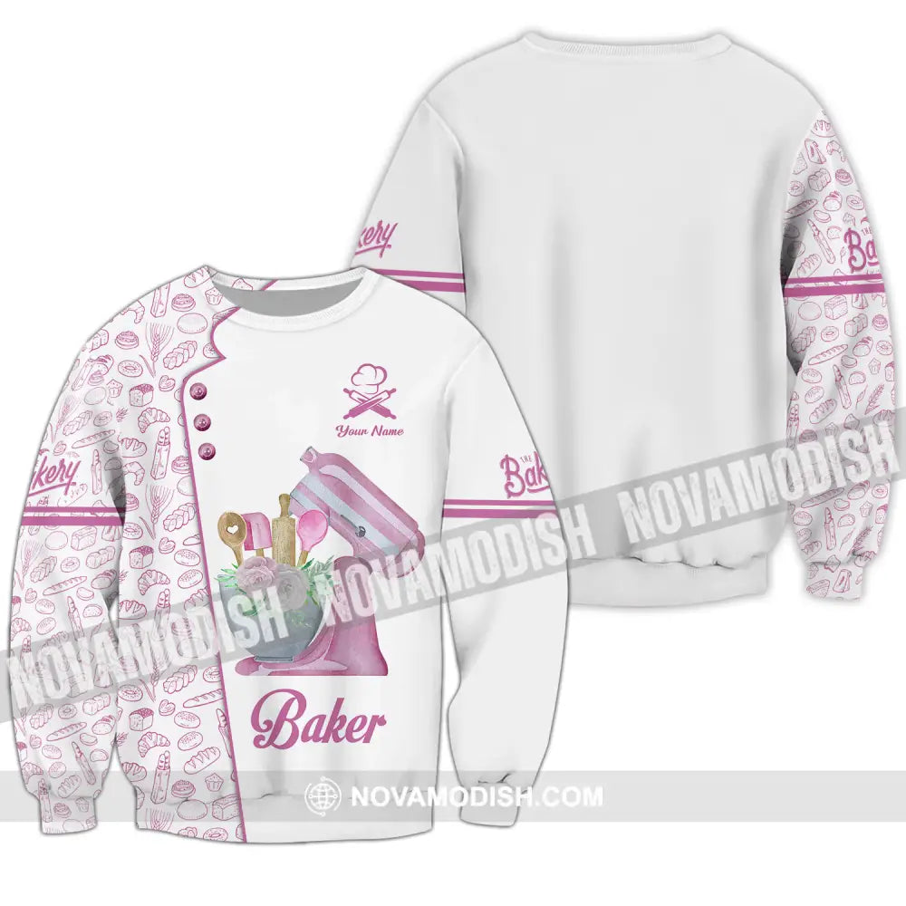 Unisex Shirt - Custom Name Pink Baker Shirt Long Sleeve / S T-shirt