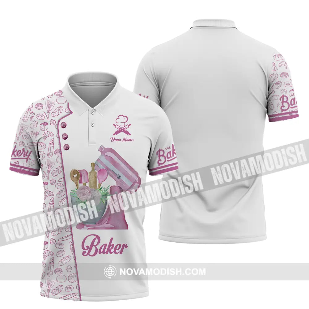 Unisex Shirt - Custom Name Pink Baker Shirt Polo Shirt / S T-shirt