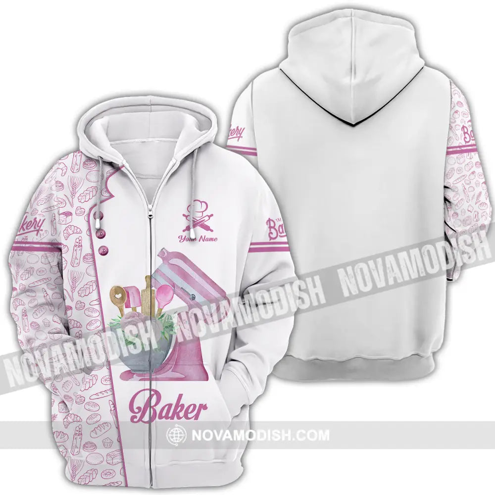 Unisex Shirt - Custom Name Pink Baker Shirt Zipper Hoodie / S T-shirt