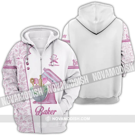Unisex Shirt - Custom Name Pink Baker Shirt Zipper Hoodie / S T-shirt