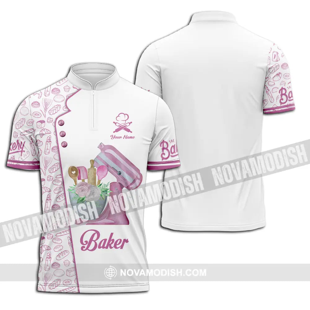 Unisex Shirt - Custom Name Pink Baker Shirt Zipper Polo Shirt / S T-shirt