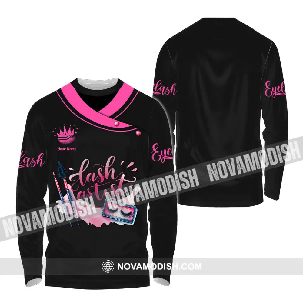 Unisex Shirt - Custom Name Shirt Pink Lash Artist Long Sleeve Shirt / S T-shirt