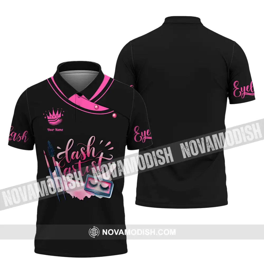 Unisex Shirt - Custom Name Shirt Pink Lash Artist Polo Shirt / S T-shirt