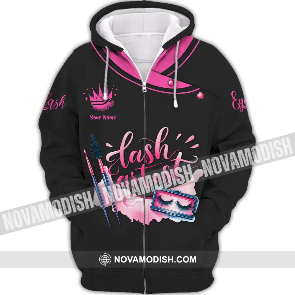 Unisex Shirt - Custom Name Shirt Pink Lash Artist Zipper Hoodie / S T-shirt