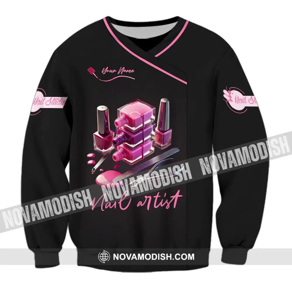 Unisex Shirt - Custom Name Pink Nail Artist Long Sleeve / S T-Shirt