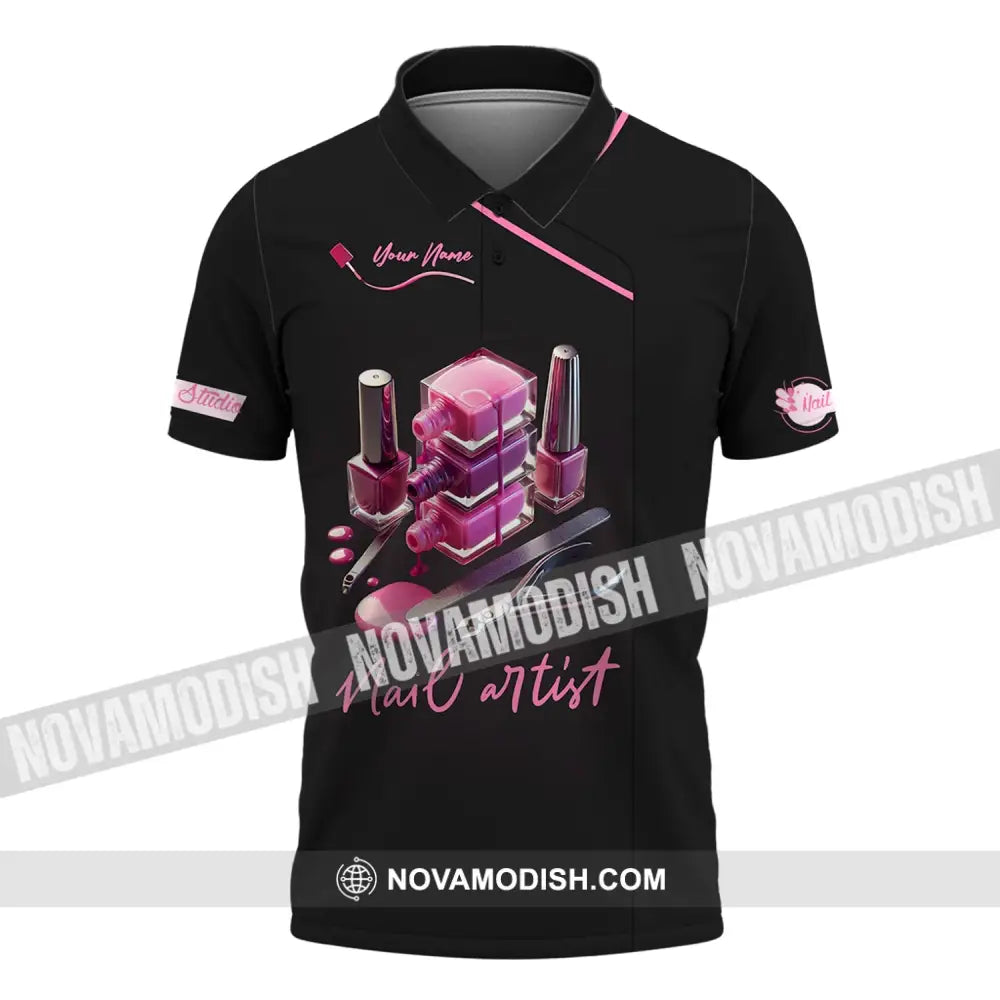 Unisex Shirt - Custom Name Pink Nail Artist Polo / S T-Shirt