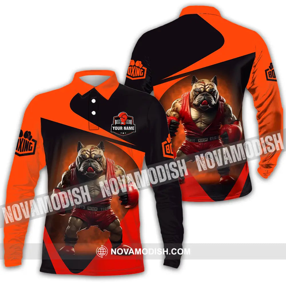 Unisex Shirt - Custom Name Pitbull Boxing Shirt Long Sleeve Polo / S T-shirt