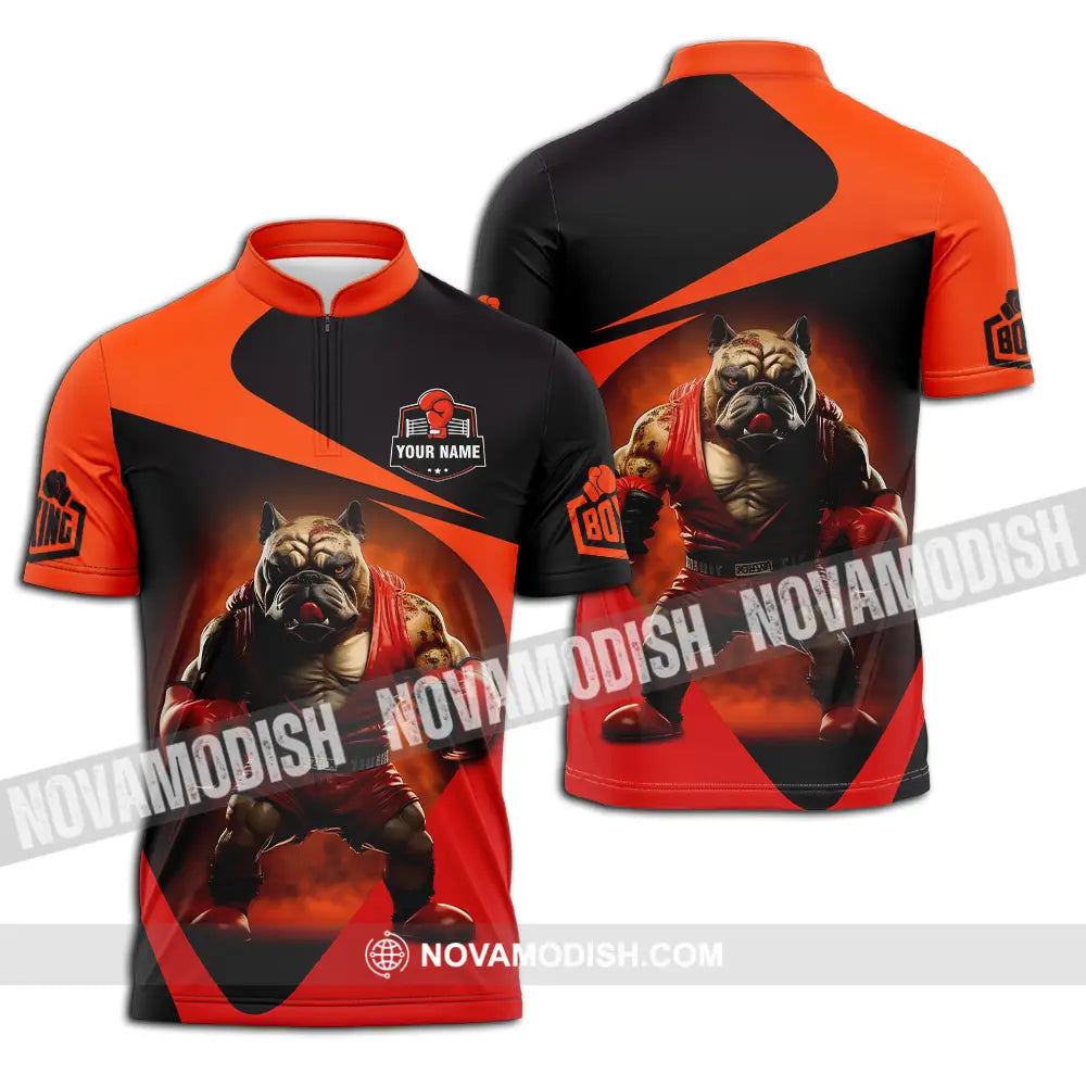Unisex Shirt - Custom Name Pitbull Boxing Shirt Zipper Polo Shirt / S T-shirt