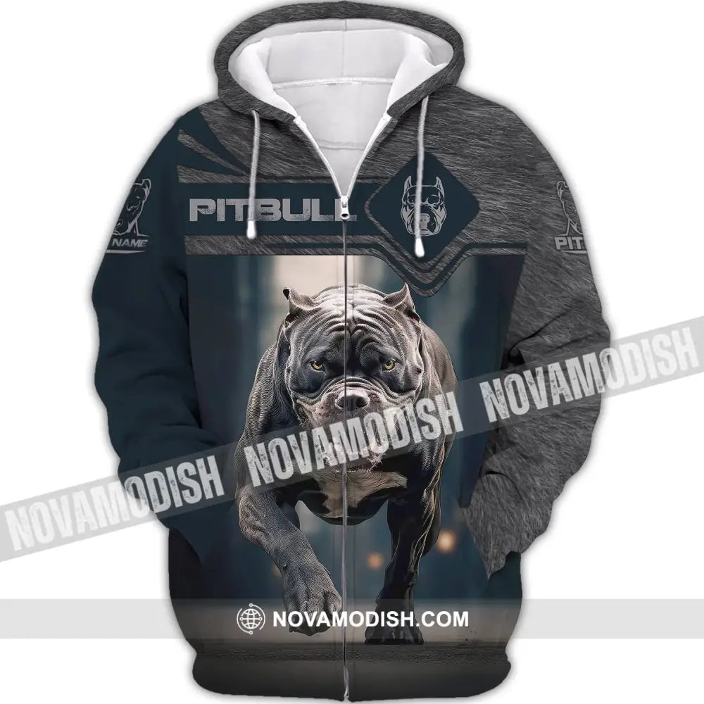 Unisex Shirt Custom Name Pitbull T-Shirt For Dog Lovers Zipper Hoodie / S