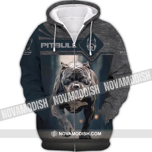 Unisex Shirt Custom Name Pitbull T-Shirt For Dog Lovers Zipper Hoodie / S