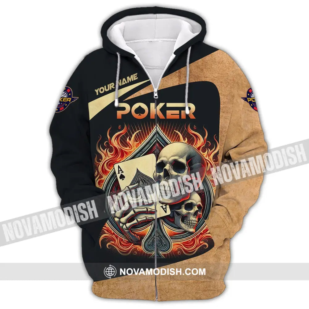 Unisex Shirt Custom Name Poker Casino Hoodie Polo Long Sleeve Zipper / S T-Shirt